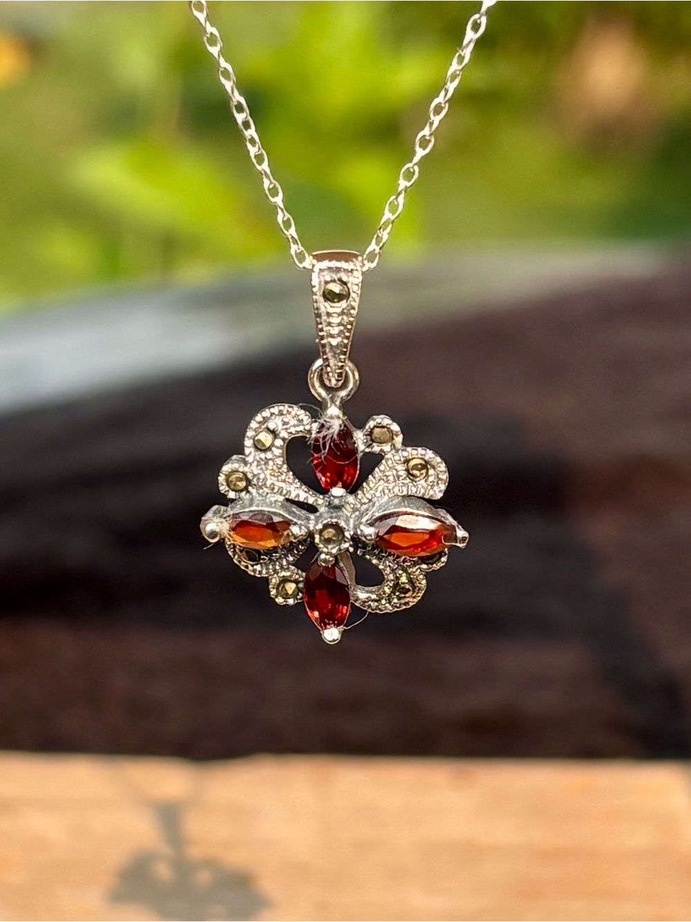 NEW! Garnet & Marcasite Necklace
